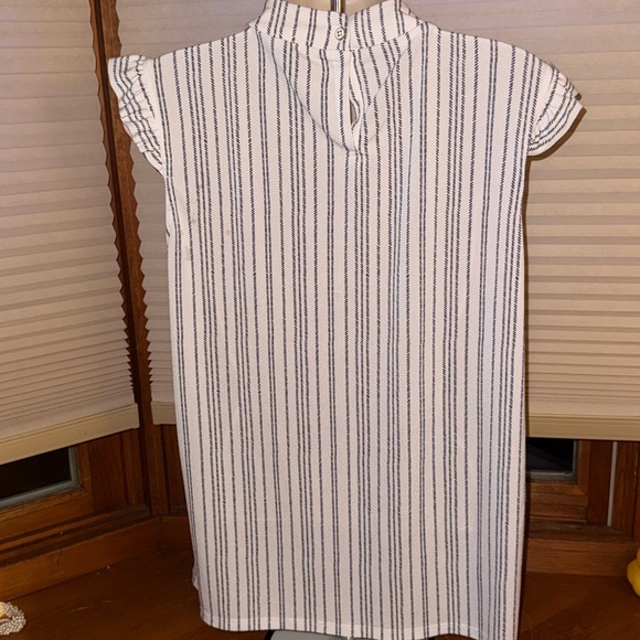 Adrianna Papell Ruffled Striped Blouse - Black and White - Picture 3 of 8